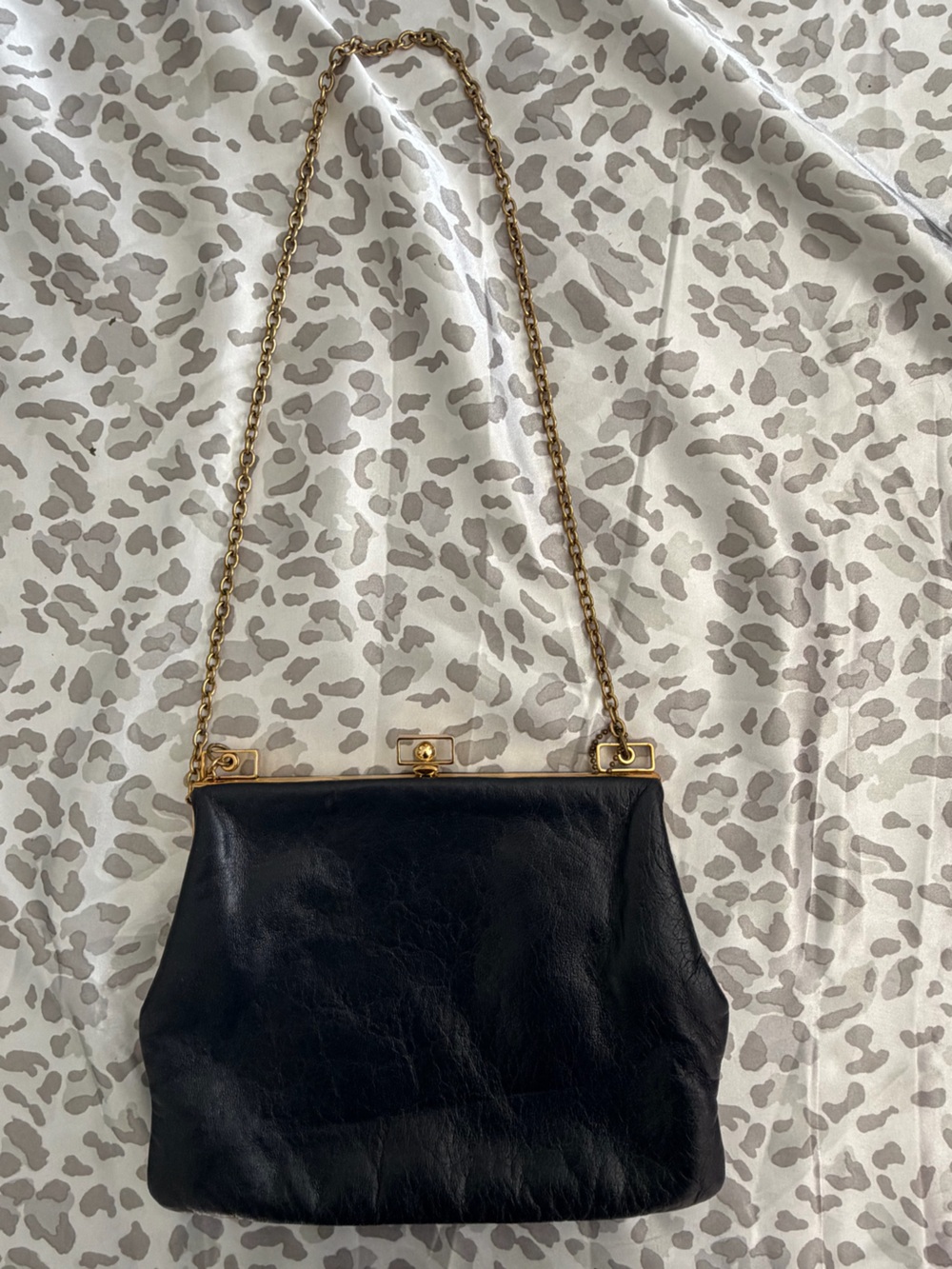 Leather Shoulder Bag with Gold Chain Strap
